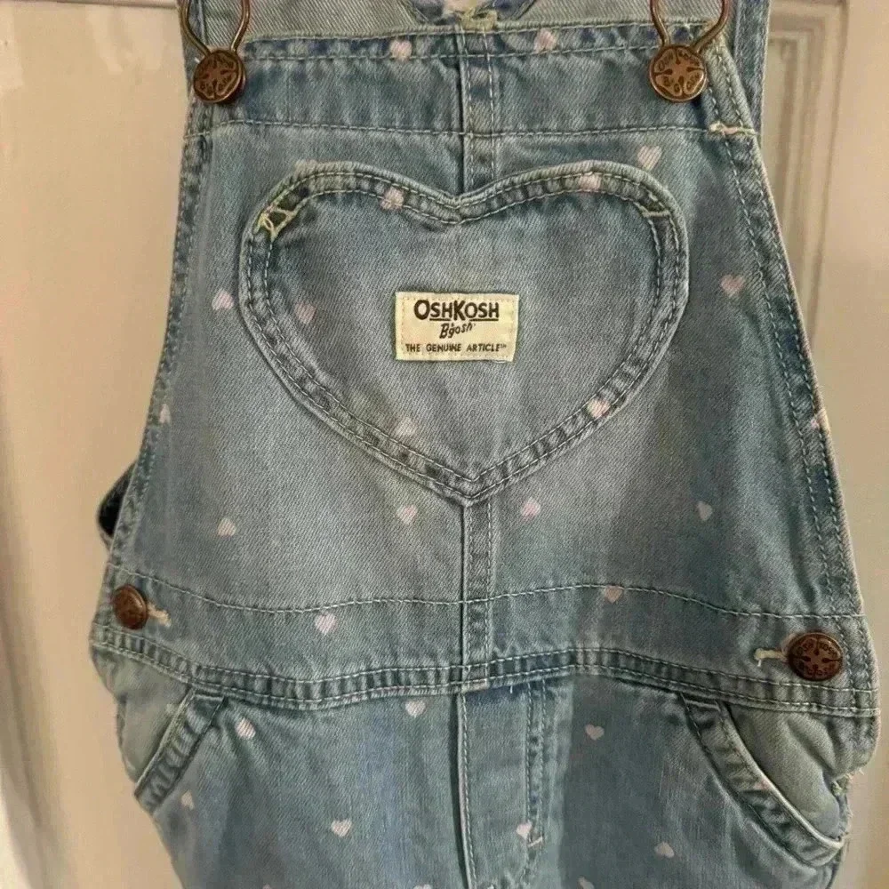 Oshkosh girls denim overall with small pink hearts size 5T